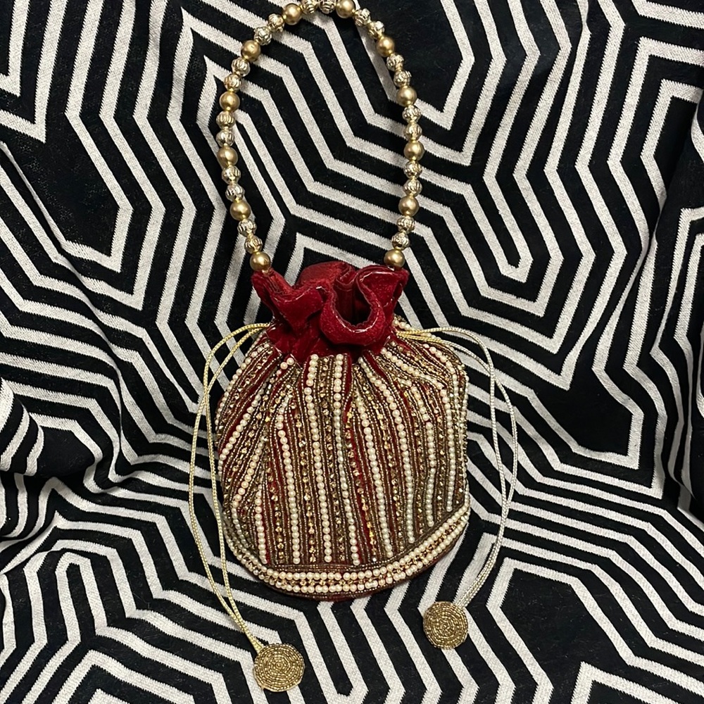 Beaded Drawstring Mini Bucket Bag - image 1
